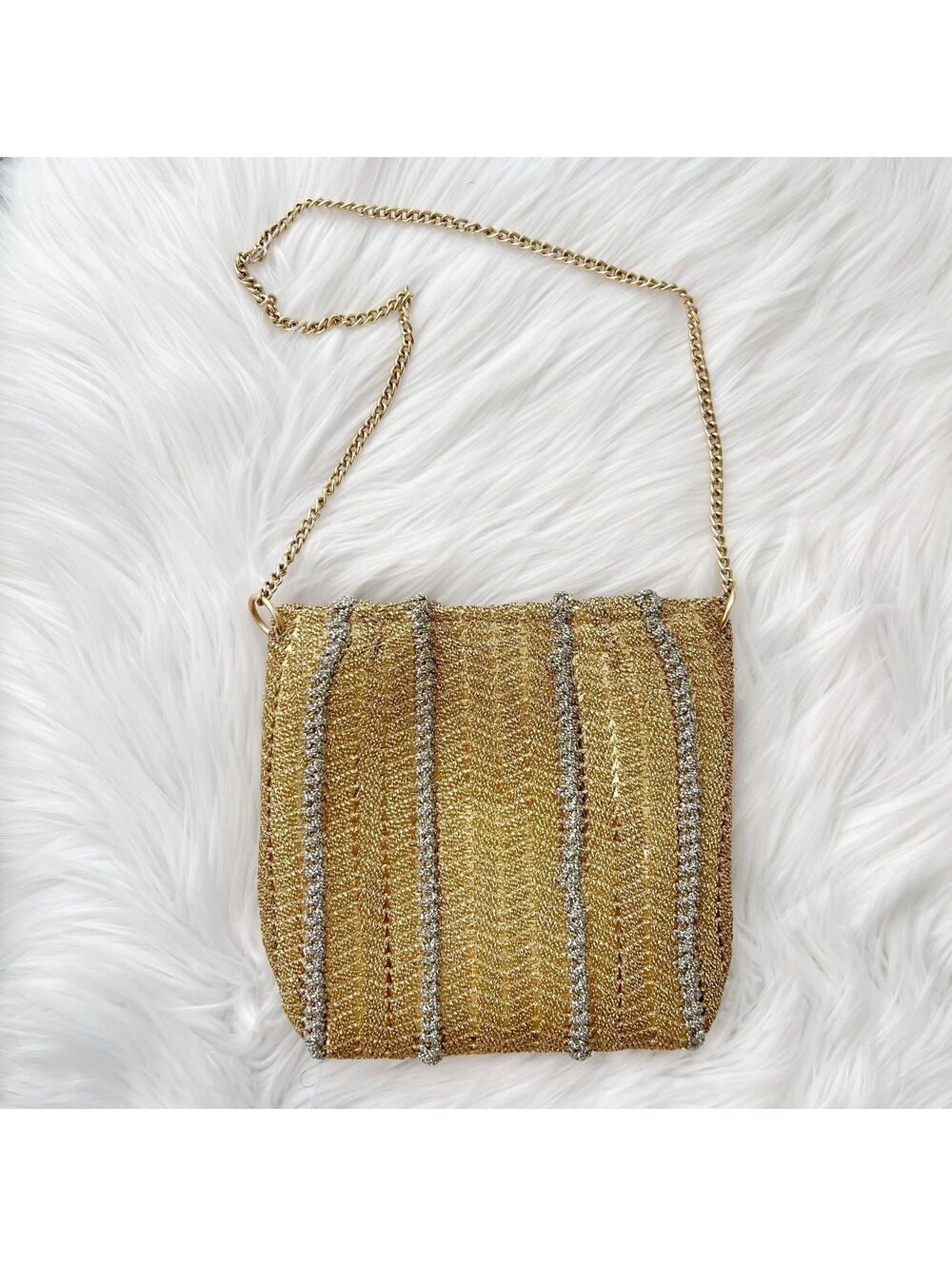 Vintage Walborg Gold Silver Metallic Woven Evening Bag Italy Chain Purse